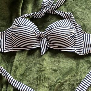 Size small, blue and white striped bikini top